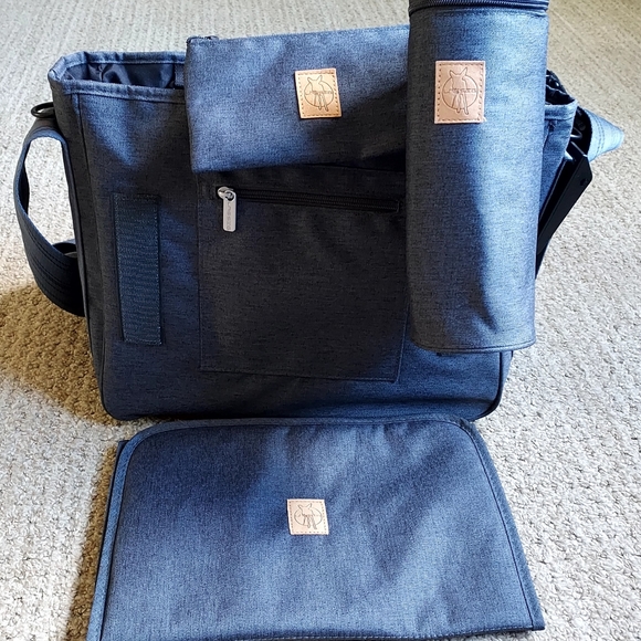 Lassis Unisex Diaper Bag Large Grey with Yellow Accent Geometric Design
